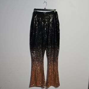 VENUS Black and Gold Sequin Wide Leg Pants with Shorts & See Through